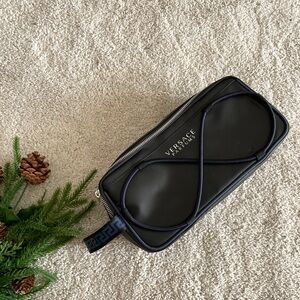 Versace Black Toiletry Bag with Blue Accents
